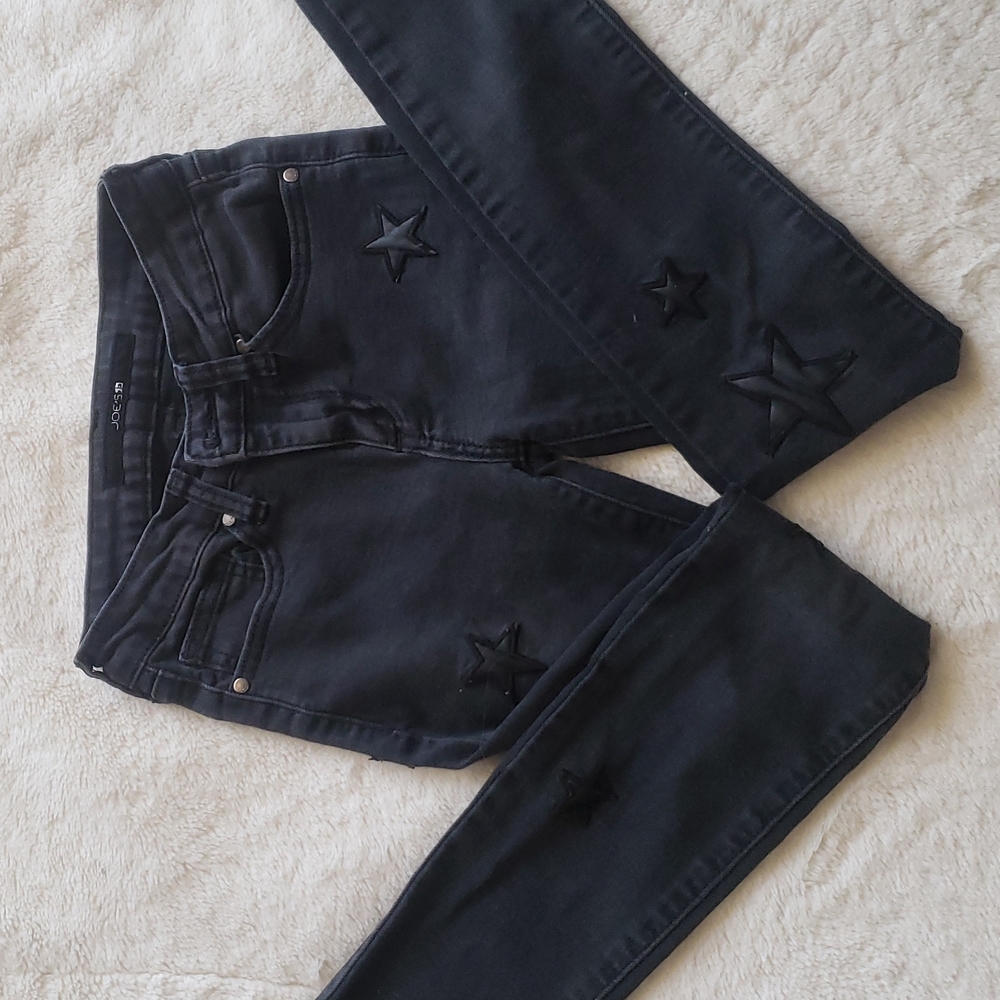 Kids joe's jeans size12 black w leather stars 🌟